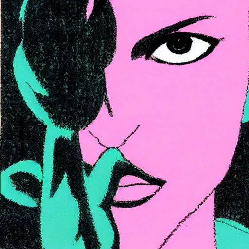 Image similar to a female character drawn by david mazzucchelli, cmyk portrait