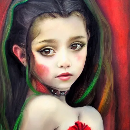 Image similar to beautiful young princess of coca, dark hair, dark eyes, fantasy painting, very painterly