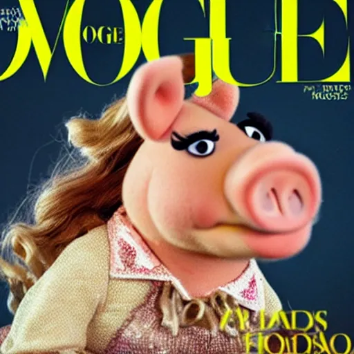 Prompt: Miss Piggy on the cover of Vogue Magazine