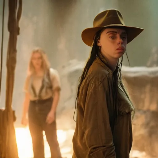 Prompt: movie still of billie eilish as indiana jones