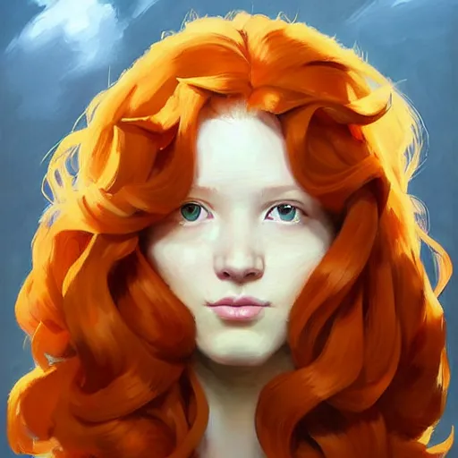 Image similar to greg manchess portrait painting of ginger girl!!! long curly hair!! evil, sad! with a ginger cat as overwatch character, medium shot, asymmetrical, profile picture, organic painting, sunny day, matte painting, bold shapes, hard edges, street art, trending on artstation, by huang guangjian and gil elvgren and sachin teng