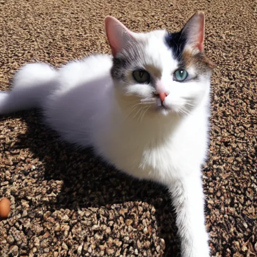 Image similar to peanut the cat is mega floomfed out in the hot sunny weather.