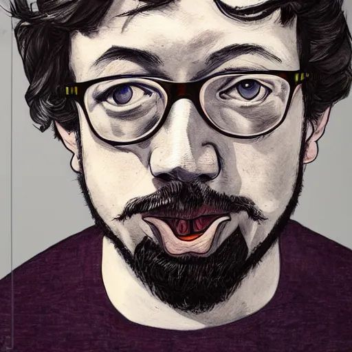 Image similar to close-up portrait of Sam Hyde, original art by James Jean, flowy, rule of thirds, sigma male, cinematic, kyoto japan setting