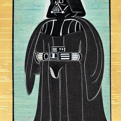 Image similar to darth vader in the style of ancient japanese paintings