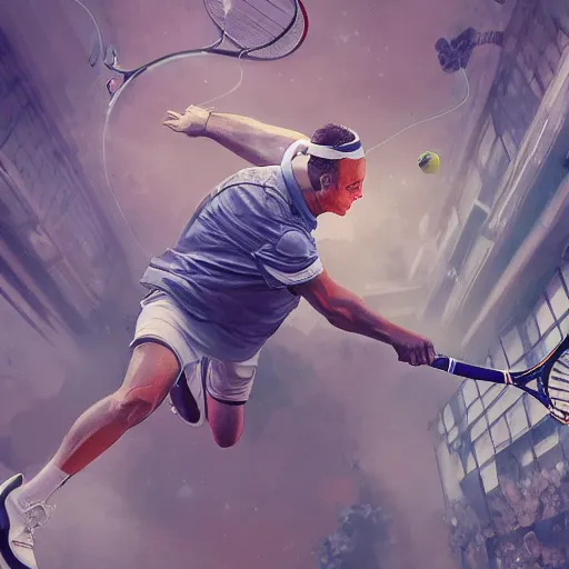 Image similar to astronauts playing tennis, hyper detailed, digital art, trending in artstation, cinematic lighting, studio quality, smooth render, unreal engine 5 rendered, octane rendered, art style by klimt and nixeu and ian sprigger and wlop and krenz cushart