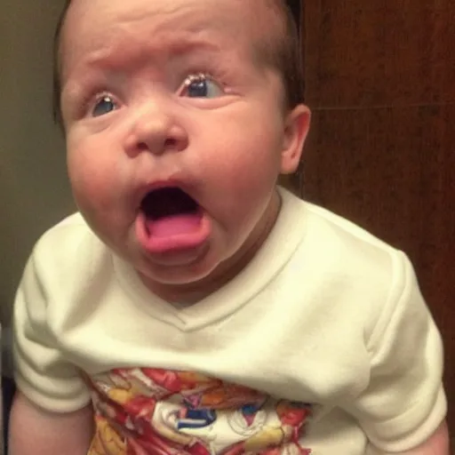 Prompt: baby is upset that he looks like a middle aged man