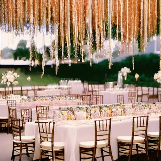 Prompt: wedding reception designed by charles and ray eames