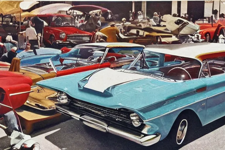 Prompt: realistic photo of a 1 9 6 0 s car show, highly detailed,