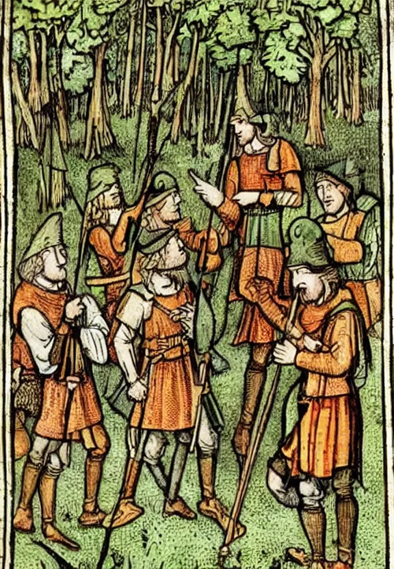 Image similar to Clear medieval illustration of Robin Hood and the merry men in the forest