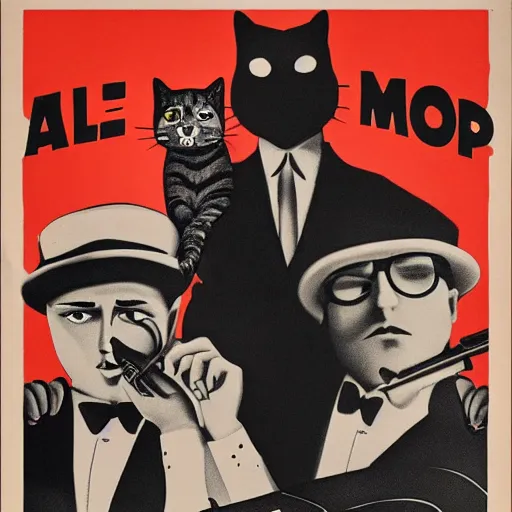 Prompt: 1930's gangster movie where all characters are cats, cats in the mob, 4k, poster