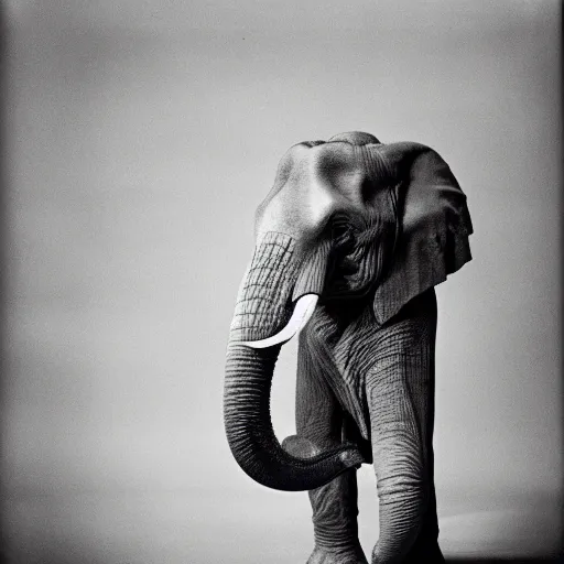 Image similar to a person with an elephants trunk, large format film photograph by richard avedon