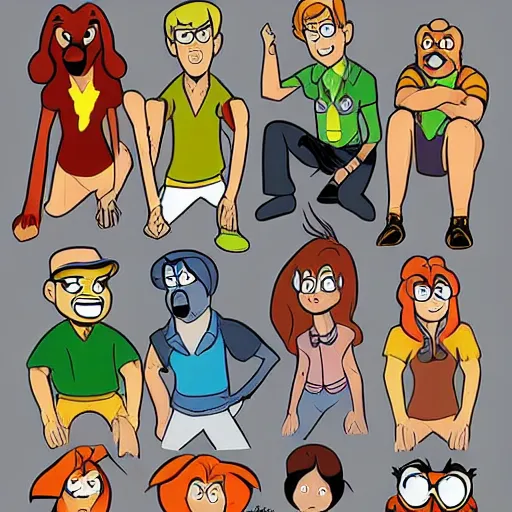 Image similar to scooby doo characters, gravity falls art style.