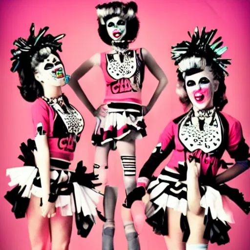 Image similar to glam punk cheerleaders, pop surrealism, lowbrow