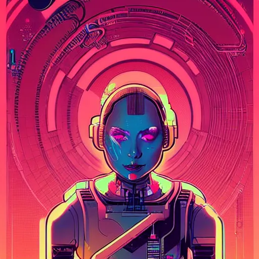Image similar to a portrait of a beautiful cybernetic woman connected to a synthesizer from hell, wires, cyberpunk concept art by josan gonzales and dan mumford