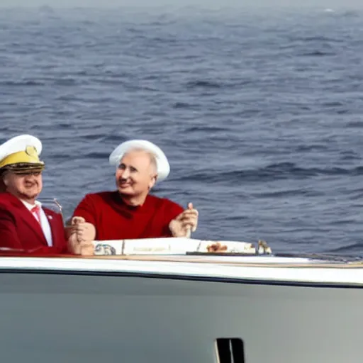 Prompt: Putin and Lukashenko embracing on a yacht, like a scene from Titanic