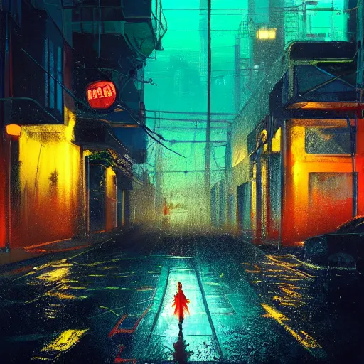 Image similar to jellyfish running on the street at night after the rain, with the silhouette of distant mountains in the background, cyberpunk style, darek zabrocki, 8 k