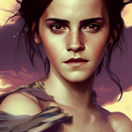 Image similar to Emma Watson as Na\'vi from Avatar, highly detailed, digital painting, artstation, concept art, sharp focus, illustration, art by greg rutkowski and alphonse mucha