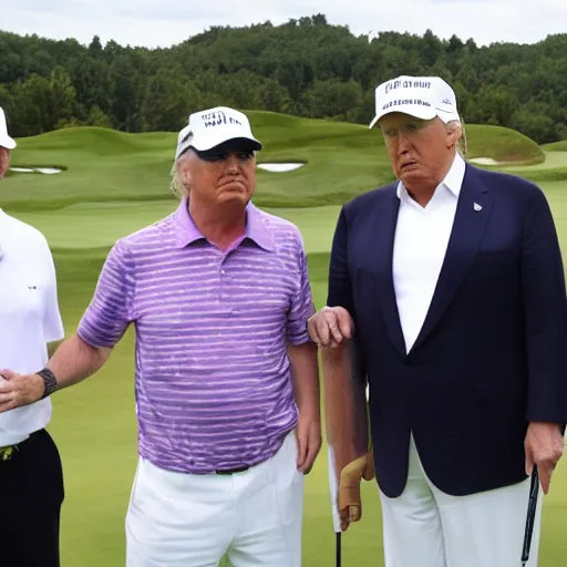 Prompt: donald trump is playing golf with hitler