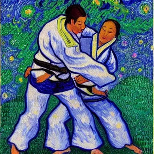 Prompt: “ two woman jujitsu, vincent can gogh ”