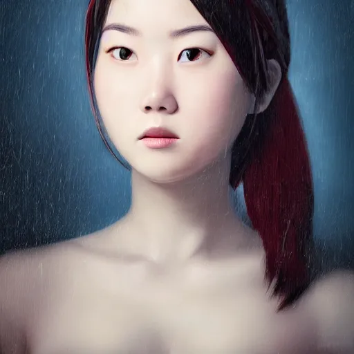 Image similar to a masterpiece portrait photo of a beautiful young woman who looks like an mei from overwatch, symmetrical face