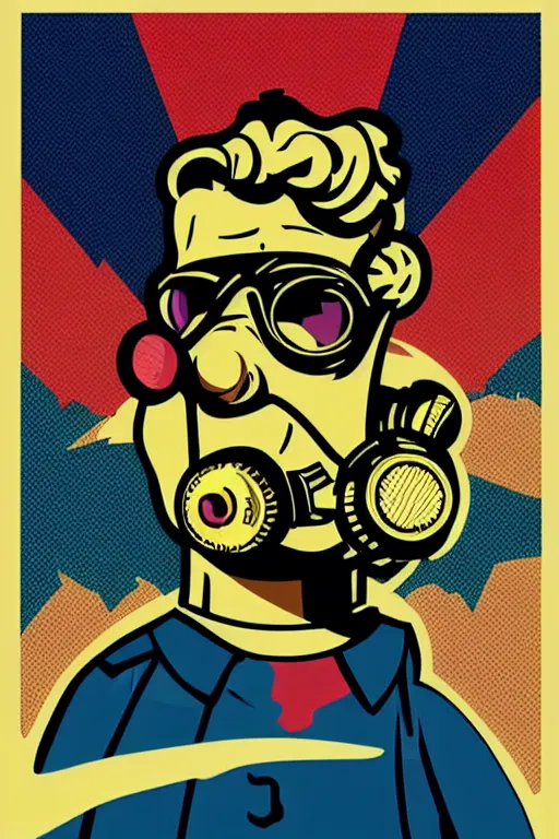 Image similar to fallout 7 6 retro futurist illustration art by butcher billy, sticker, colorful, illustration, highly detailed, simple, smooth and clean vector curves, no jagged lines, vector art, smooth andy warhol style