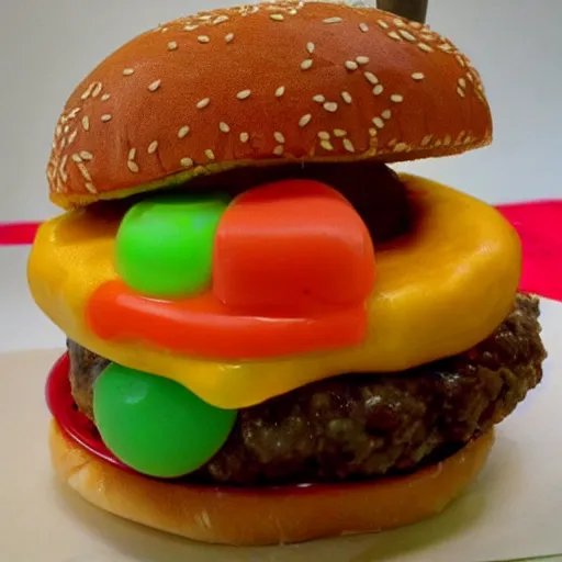 Prompt: cheeseburger made out of candy