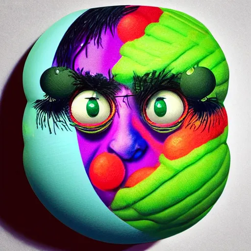 Image similar to Lofi vaporwave portrait tennis ball monster,chalk, Pixar style, Tristan Eaton, Stanley Artgerm, Tom Bagshaw, Basil Gogos