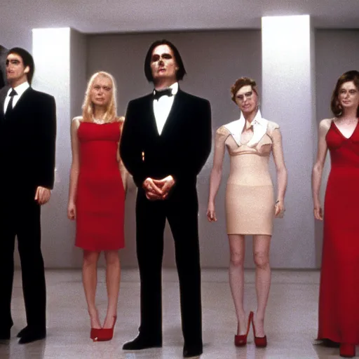 Image similar to Nicole Kidman, Tom Cruise, Johnny Depp, Anne Hathaway, Emmanuel Macron in American Psycho (1999)