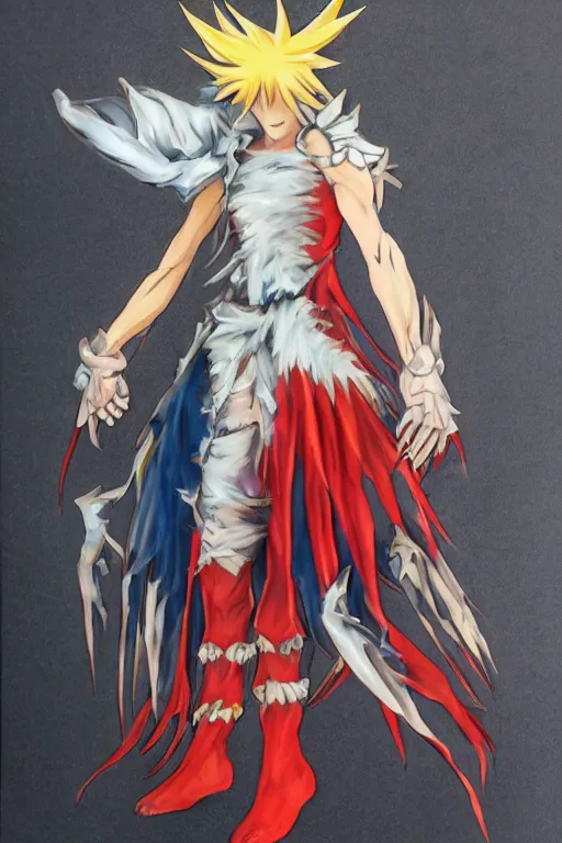 Prompt: a anime monster wearing a diy costume made from transparent plastic, final fantasy, oil painting