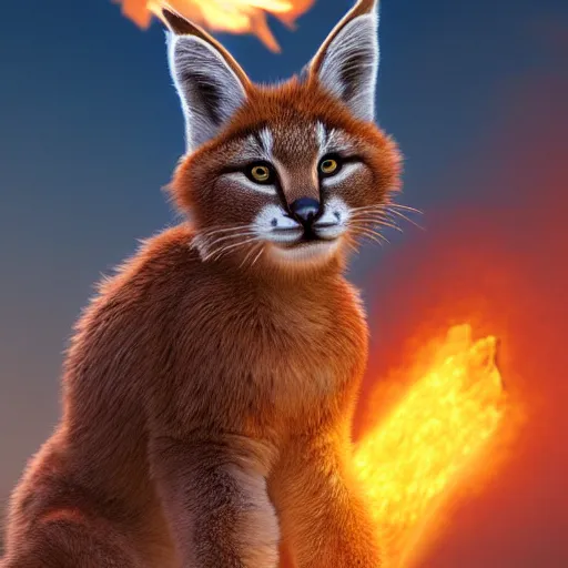 Prompt: cute fluffy caracals, fire, magic, fantasy epic legends stylized digital illustration radiating a glowing aura global illumination ray tracing hdr fanart arstation by ian pesty, 8 k