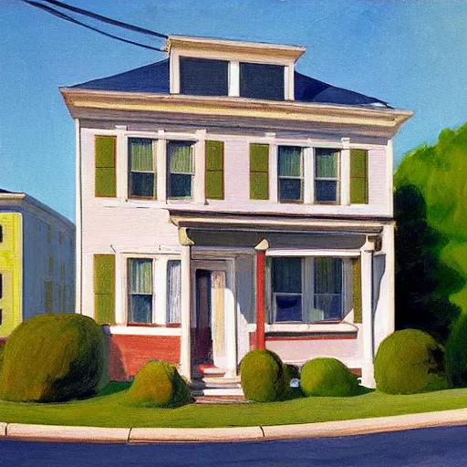 Prompt: google street view of ( 1 2 2 fremont ave. springfield, ohio 4 5 5 0 5 ), painted by edward hopper