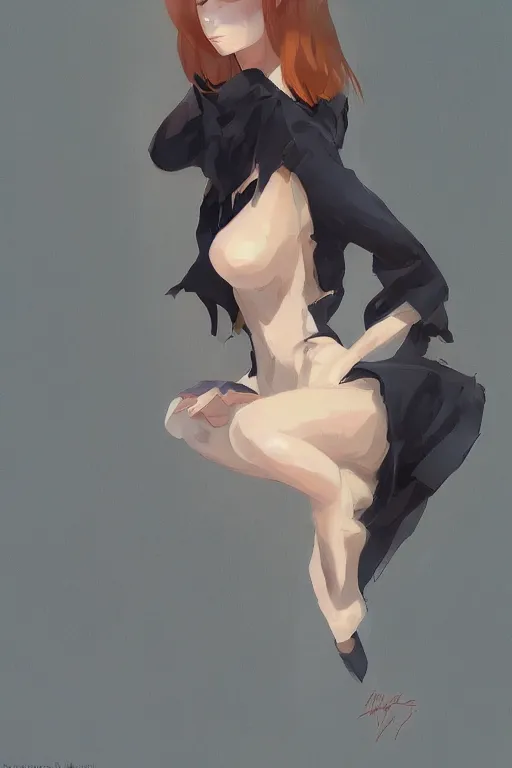 Image similar to beautiful woman with ginger hair and bright blue eyes, black dress, by ilya kuvshinov, krenz cushart, Greg Rutkowski, trending on artstation