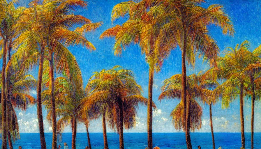 Image similar to a ultradetailed beautiful painting of the thunderstorm sky of the amazonas beach palace balustrade designed by jules bastien - lepage, tarsila do amaral, frank weston and gustave baumann, beach, trending on artstation, mediterranean, palm trees, sharp focus, colorful refracted sparkles and lines, soft light, 8 k 4 k