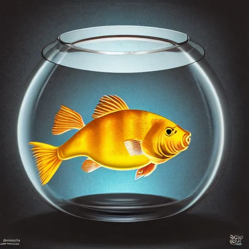 Prompt: gold carp in a fishbowl, photorealistic