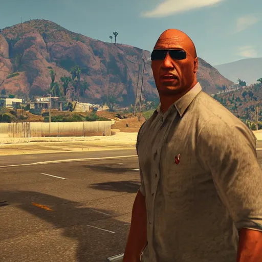 Prompt: The Rock in Grand Theft Auto 5 loading screen