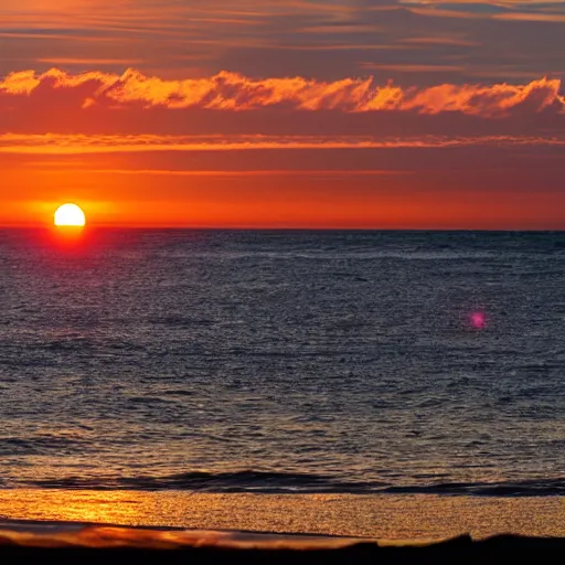 Image similar to sunset on the ocean, water is glowing golden, gold colored glowing water, sun surrounded by blackness, sky completely dark, night sky with stars visible with the sun still on the horizon