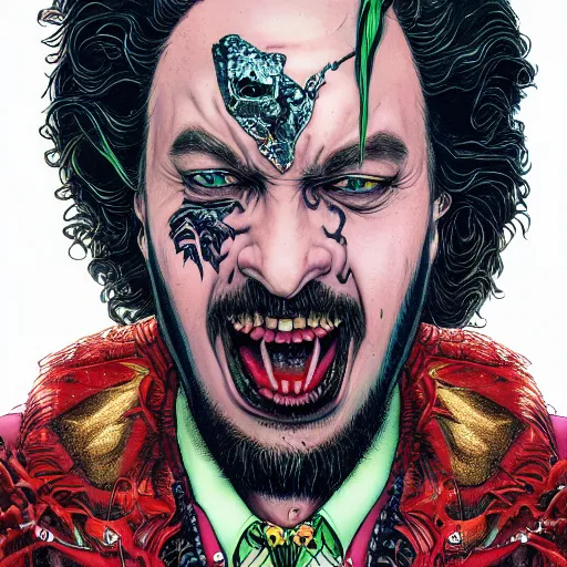 Image similar to portrait closeup of crazy post malone as vampire, symmetrical, by yoichi hatakenaka, masamune shirow, josan gonzales and dan mumford, ayami kojima, takato yamamoto, barclay shaw, karol bak, yukito kishiro