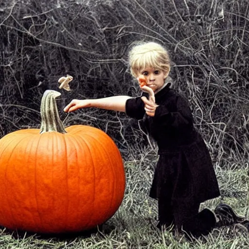 Image similar to A land art. A rip in spacetime. Did this device in her hand open a portal to another dimension or reality?! pumpkin orange by Richard Doyle, by Don Maitz sinister, ornate