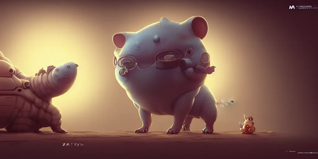 Prompt: a cute strange sci fi fatty animal by miyazaki, karol bak, james jean, tom bagshaw, sharp focus, trending on artstation, cinematic lighting, hyper realism, octane render, 8 k, hyper detailed, vivid, ultra detailed, highly detailed, zbrush, concept art, creature design