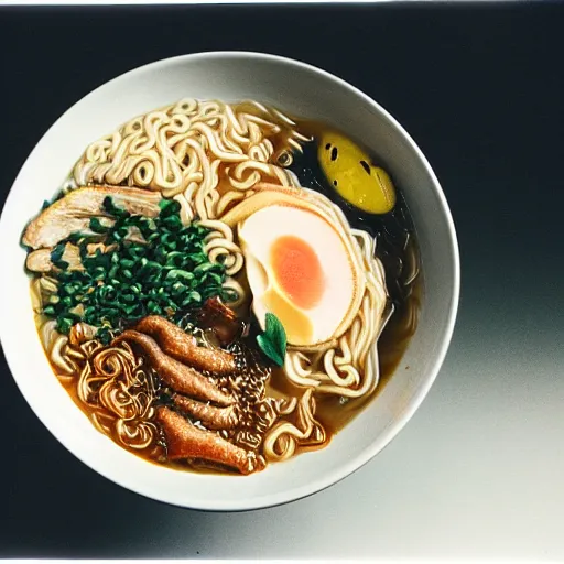 Image similar to A bowl of ramen with RCA cable noodle, 35mm film