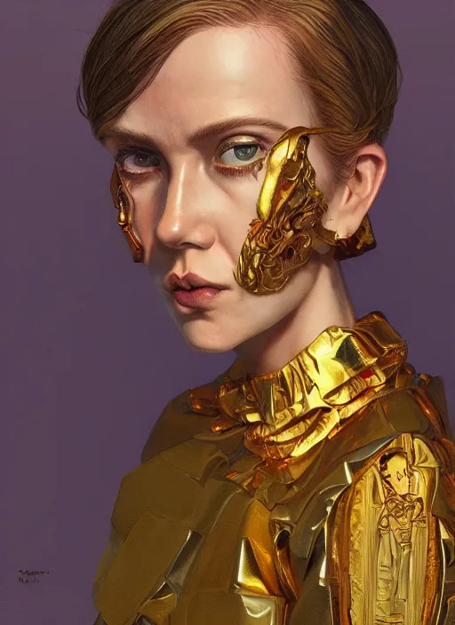 Image similar to gold portrait :: by Martine Johanna and Simon Stålenhag and Chie Yoshii and wlop and Guillermo del toro :: ornate, dynamic, particulate, rich colors, elegant, centered, artstation, smooth, sharp focus, octane render, 3d