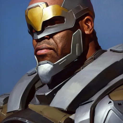 Image similar to greg manchess portrait painting of armored trevor phillips as overwatch character, medium shot, asymmetrical, profile picture, organic painting, sunny day, matte painting, bold shapes, hard edges, street art, trending on artstation, by huang guangjian and gil elvgren and sachin teng