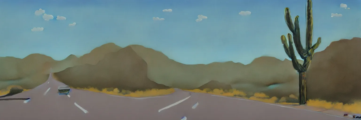 Prompt: arizona highway painting magritte