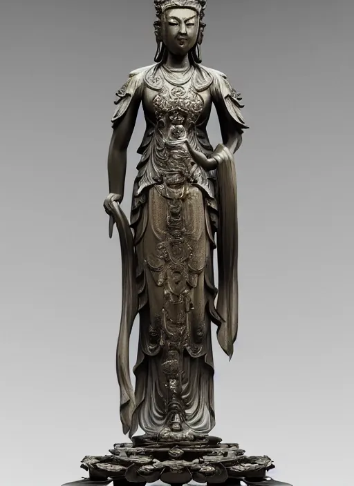 Image similar to a art deco sculpture statue of full body guanyin, intricate complexity,, statue by jane hamilton, ruan jia, character concept, radiant light,, frostbite 3 engine, cryengine, dof, trending on artstation, digital art, fantasy detailed abackground