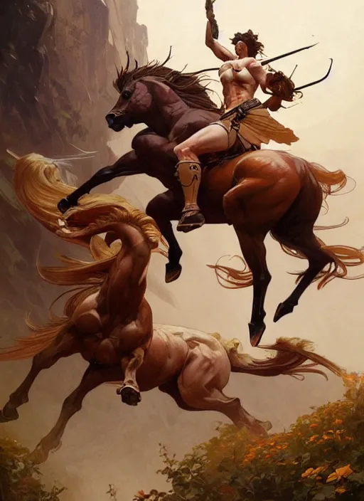 Prompt: painting of centaurs in battle, d & d, classical, fantasy, intricate, elegant, highly detailed, digital painting, artstation, concept art, smooth, sharp focus, illustration, art by artgerm and greg rutkowski and alphonse mucha