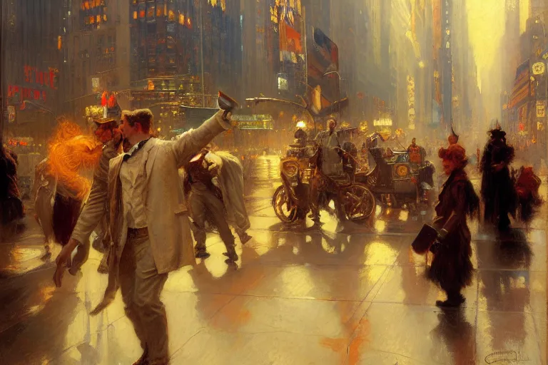 Prompt: nyc, painting by gaston bussiere, craig mullins, j. c. leyendecker, tom of finland