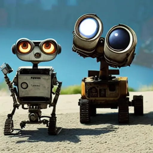Prompt: johnny 5 and Wall-e