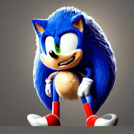 Image similar to hyperrealistic sonic the hedgehog, stunning 3 d render inspired by istvan sandorfi & greg rutkowski & mike judge, perfect symmetry, dim volumetric cinematic lighting, 8 k octane comprehensive render, extremely mega hyper - detailed and lifelike attributes & atmosphere, intricate, realistic flesh texture, masterpiece, artstation, stunning,