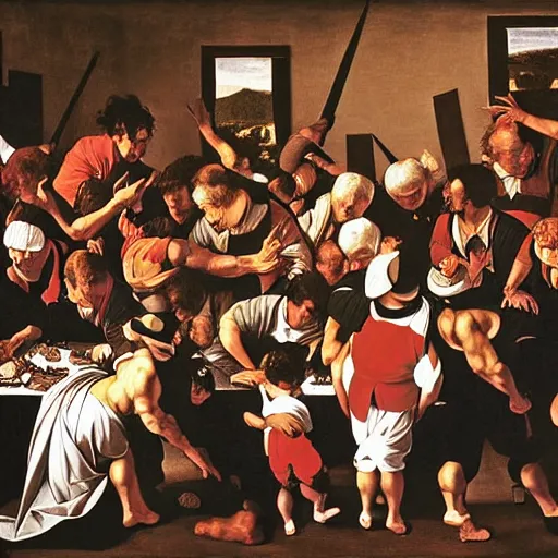 Prompt: where's wally? by caravaggio and martin handford