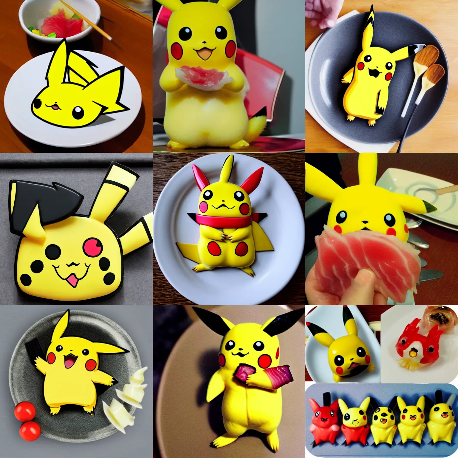 Prompt: Pikachu sashimi. Pikachu eating Pikachu. Pikachu cannibalism